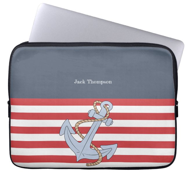 Housse Pour Ordinateur Portable Marine d'ancrage moderne personnalisée et rouge (Devant)