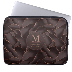 Housse Pour Ordinateur Portable Marron Chocolat & Or Rose Motif Abstrait de Vague
