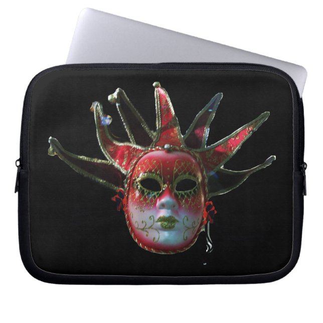 Housse Pour Ordinateur Portable MASQUE JESTER ROUGE NOIR, Fête Mascarade (Devant)