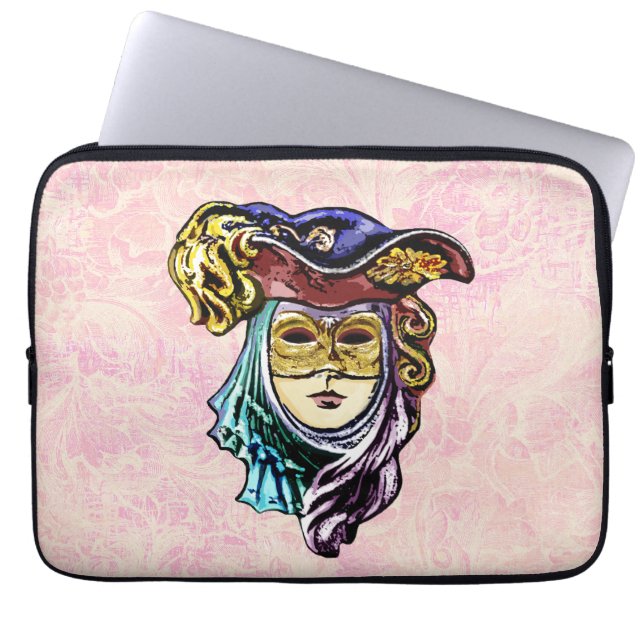 Housse Pour Ordinateur Portable Masquerade Masque sur Dusty Pink Brocade Motif (Devant)