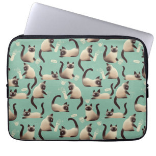 Housse Pour Ordinateur Portable Mauvais chats siamois frapper des trucs