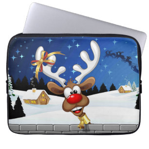 Housse Pour Ordinateur Portable Mème de Noël drôle de renne qui regarde par-dessus