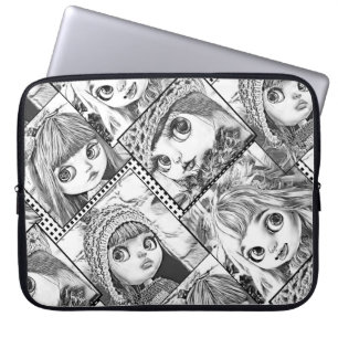Housse Pour Ordinateur Portable Mes poupées patchwork noires et blanches préférées