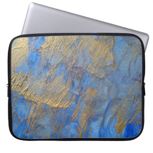 Housse Pour Ordinateur Portable Métal Or Abstrait Sur Bleu