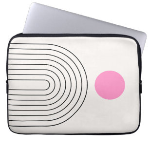 Housse Pour Ordinateur Portable Mi-Siècle Moderne 01 Rose Blanc Soleil Et Arc-En-C