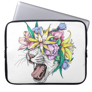 Housse Pour Ordinateur Portable Mignonne tête de chat sauvage caricaturé dans une 