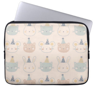 Housse Pour Ordinateur Portable Mignons Chats Lapins et Ours Visages Motif Pastel