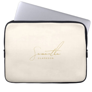 Housse Pour Ordinateur Portable Mini-Beige & Or manuscrit écriture cursive Script