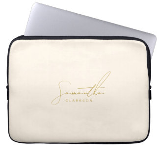 Housse Pour Ordinateur Portable Mini-Beige & Or manuscrit écriture cursive Script