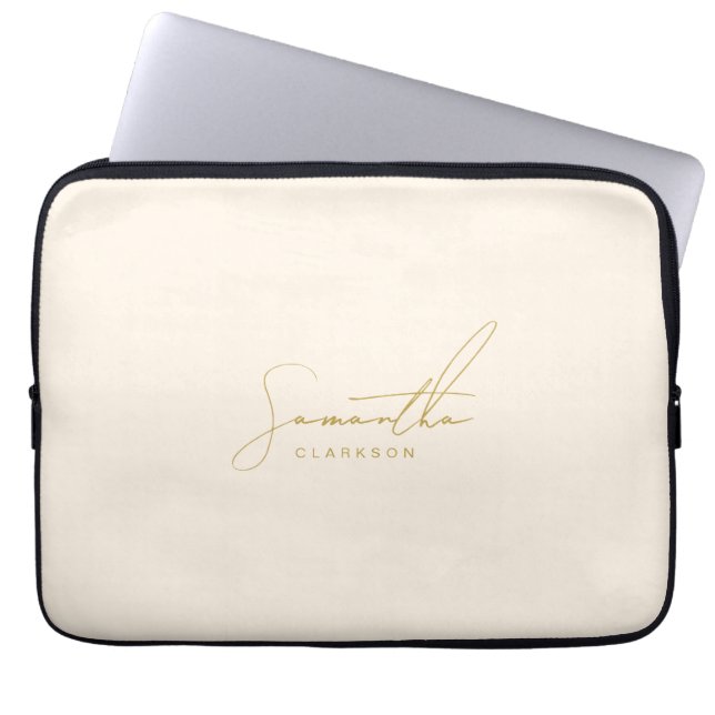 Housse Pour Ordinateur Portable Mini-Beige & Or manuscrit écriture cursive Script (Devant)