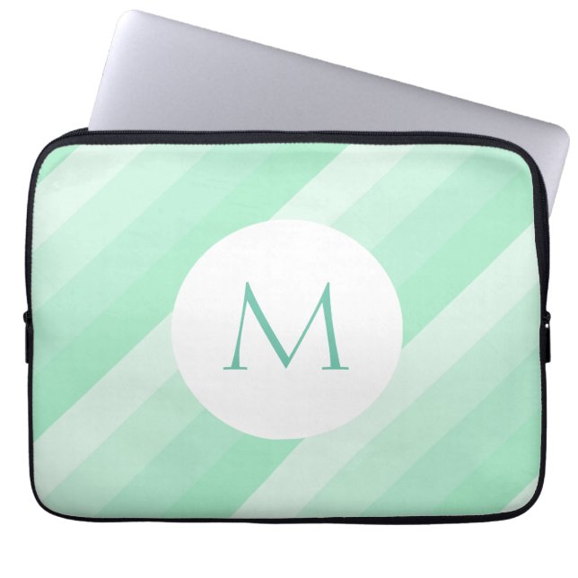 Housse Pour Ordinateur Portable Mint Green Modèle rayé Moderne Monogramme tendance (Devant)