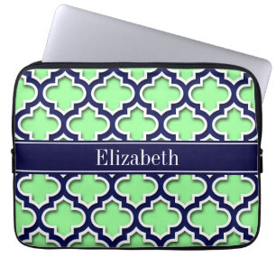Housse Pour Ordinateur Portable Mint Green, Navy Moroccan #5DS Navy Name Monogram