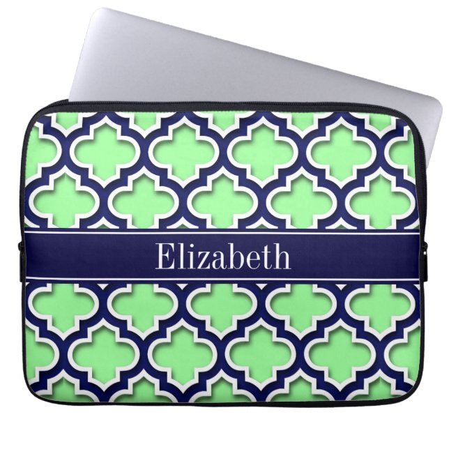 Housse Pour Ordinateur Portable Mint Green, Navy Moroccan #5DS Navy Name Monogram (Devant)