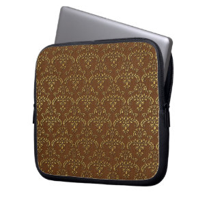 Housse Pour Ordinateur Portable Modèle de Damas Brown et or