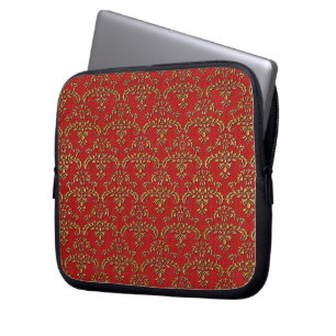 Housse Pour Ordinateur Portable Modèle de Damas rouge et or