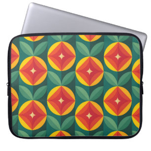 Housse Pour Ordinateur Portable Modèle Floral Orange Moderne Du Milieu Du Siècle
