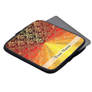 Housse Pour Ordinateur Portable Modèle orange et or damassé