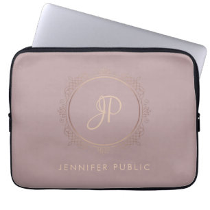 Housse Pour Ordinateur Portable Modèle tendance de monogramme élégant en or rose