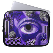 Modern Abstract Geometric Black White Purple 10"
