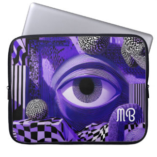 Housse Pour Ordinateur Portable Modern Abstract Geometric Black White Purple 15"