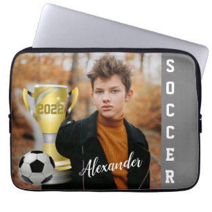 Housse Pour Ordinateur Portable Modern Grey Soccer Sports Photo & Nom pour lui