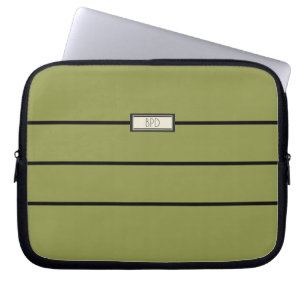 Housse Pour Ordinateur Portable Modern Minimalist Green Monogrammed Initials