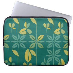 Housse Pour Ordinateur Portable Moderne de milieu de siècle Teal Botanique Géométr