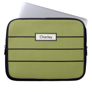 Housse Pour Ordinateur Portable Moderne minimaliste Vert Personnalisé Nom Monogram