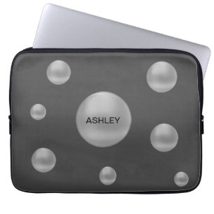 Housse Pour Ordinateur Portable Moderne pois argentés sur gris