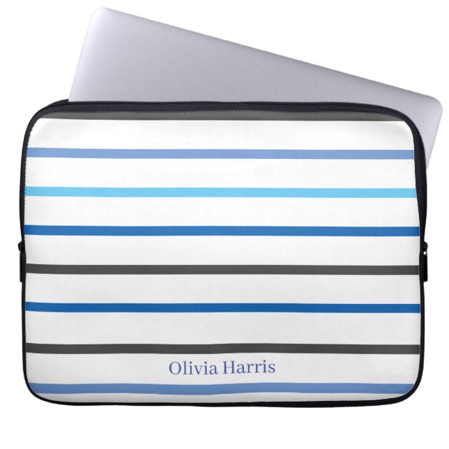 Housse Pour Ordinateur Portable Moderne Rayures Bleues de Style Personnalisé (Devant)