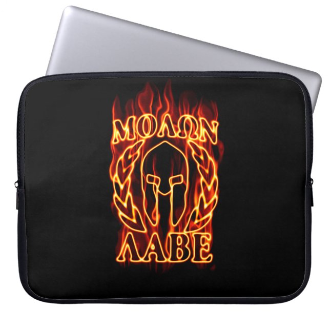 Housse Pour Ordinateur Portable Molon Labe Guerrier spartiate en feu (Devant)