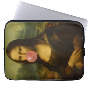 Housse Pour Ordinateur Portable Mona Lisa soufflant de bulle rose