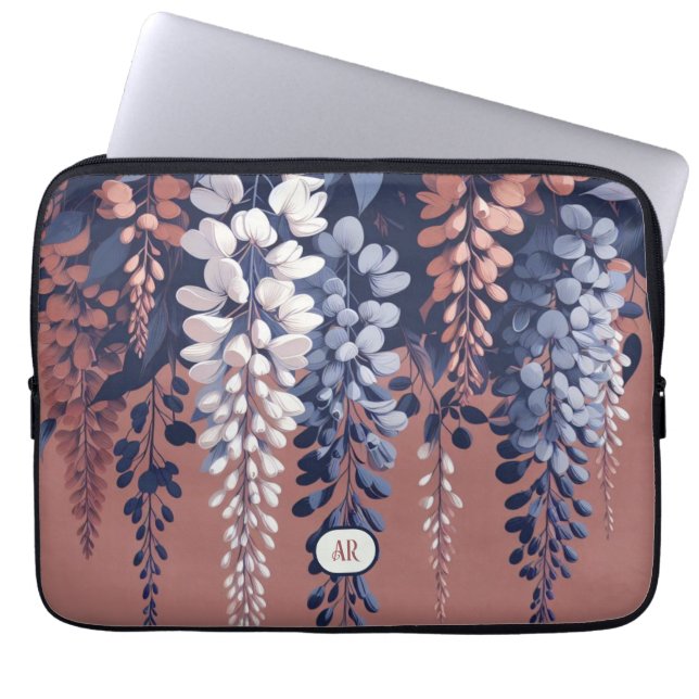 Housse Pour Ordinateur Portable Monogram Marine Rose Wisteria Élégance (Devant)