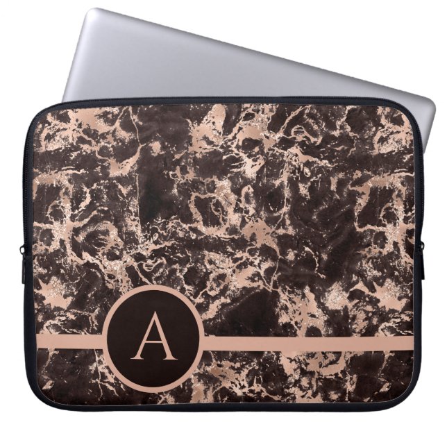 Housse Pour Ordinateur Portable Monogramed Rose Gold Marble (Devant)