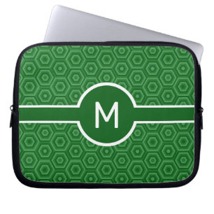 Housse Pour Ordinateur Portable Monogramme à lettre unique sur Hexagons verts