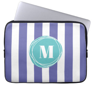 Housse Pour Ordinateur Portable Monogramme à rayures tendance
