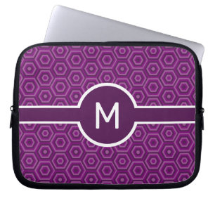 Housse Pour Ordinateur Portable Monogramme à une lettre sur les hexagones violets