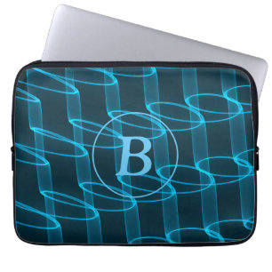 Housse Pour Ordinateur Portable Monogramme Abstrait de néon bleu cool