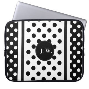 Housse Pour Ordinateur Portable Monogramme Abstrait En Noir Et Blanc