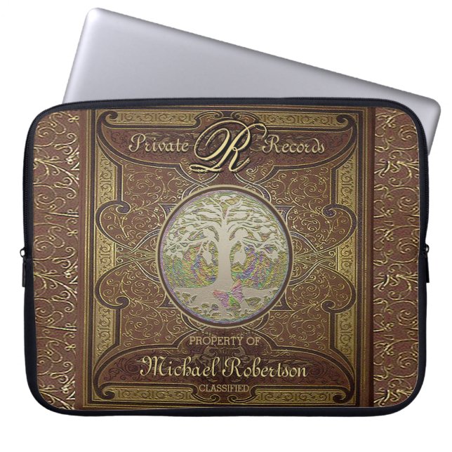 Housse Pour Ordinateur Portable Monogramme Ancien livre en cuir look (Devant)