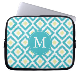 Housse Pour Ordinateur Portable Monogramme Aqua Lemon Diamond Ikat Motif