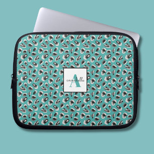 Housse Pour Ordinateur Portable Monogramme Aqua Léopard Impression Animale Personn
