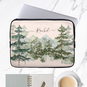Housse Pour Ordinateur Portable Monogramme Aquarelle Pine Forêt Montagne Russe