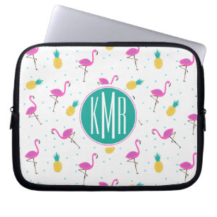 Housse Pour Ordinateur Portable Monogramme au néon des Flamants roses  