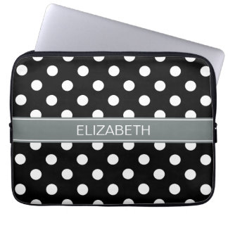 Housse Pour Ordinateur Portable Monogramme blanc noir de nom de charbon de bois du