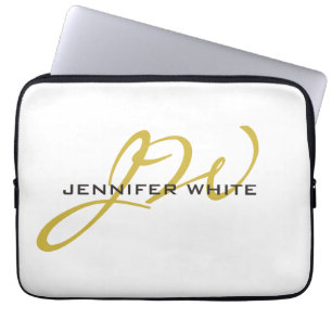 Housse Pour Ordinateur Portable Monogramme blanc or couleur plaine minimaliste mod
