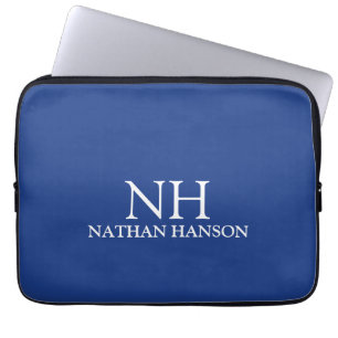 Housse Pour Ordinateur Portable Monogramme bleu simple moderne