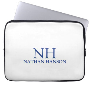 Housse Pour Ordinateur Portable Monogramme bleu simple moderne