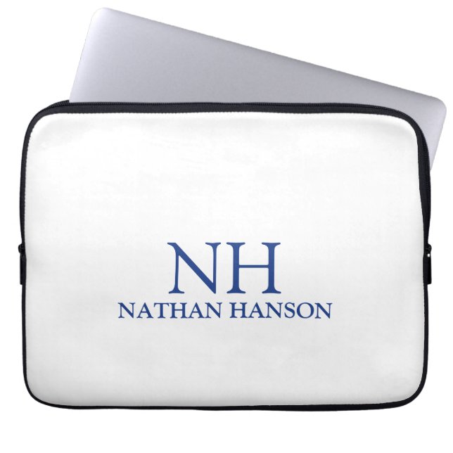 Housse Pour Ordinateur Portable Monogramme bleu simple moderne (Devant)