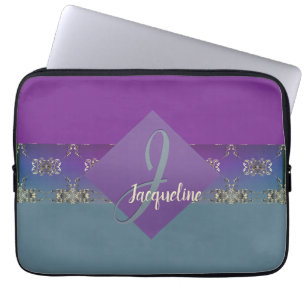 Housse Pour Ordinateur Portable Monogramme bleu violet de type Fabergè